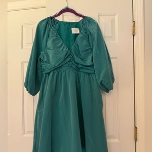 Hyacinth House green rucked V neck Genevieve mini dress
